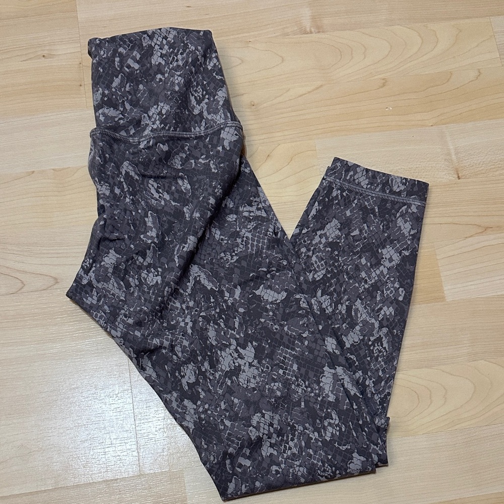 High-Waist Printed Leggings - Charcoal & Light Gray